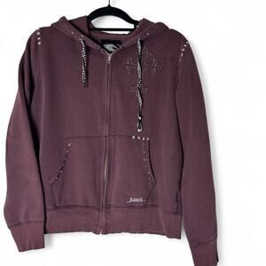 Affliction style purple angel wing studded zip up size large